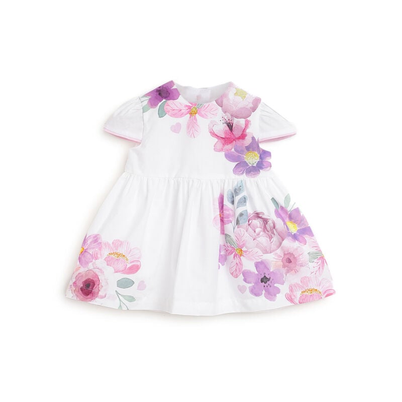 Girls White and Pink Floral Printed Short Sleeve Dress image number 0